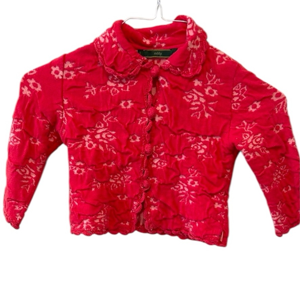 Oilily Jacquard Floral Red Kids Jacket size 24 m baby toddler girl cardigan